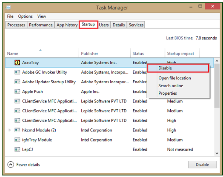 Disable option checking. Task: suspicious autostart. Call Manager application is not enabled. Agent activation runtime_89511.